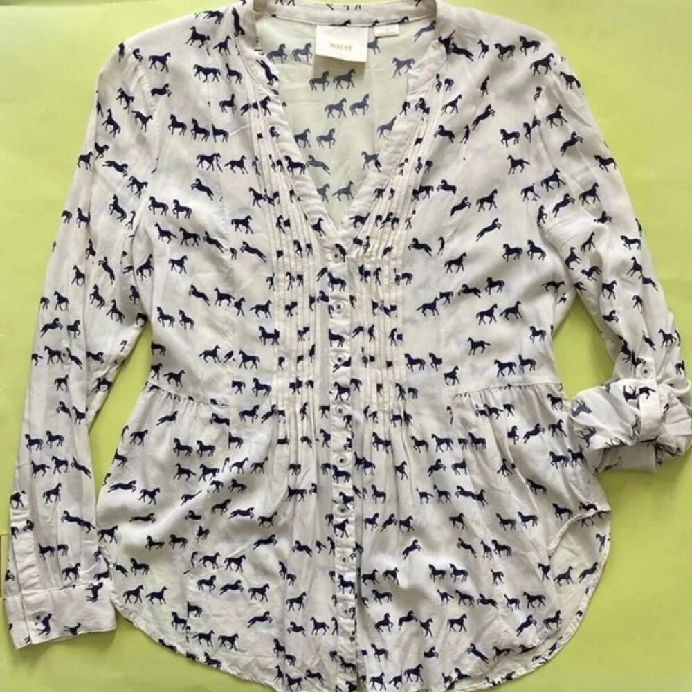 Anthropologie Maeve horse pony print pintuck blouse